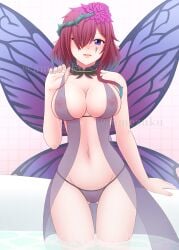 1girls amezuku areolae ass_visible_through_thighs babydoll bare_midriff bare_thighs bath blue_eyes blue_panties breasts cleavage fairy fairy_wings female female_only fire_emblem fire_emblem_heroes hair_over_one_eye large_breasts looking_at_viewer medium_hair midriff nightgown nintendo nipples open_mouth panties pointy_ears purple_hair purple_panties pussy see-through sideboob smile solo steam sweat thighs triandra_(fire_emblem) undressing violet_hair wet