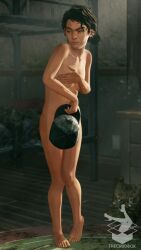 1girls clementine_(the_walking_dead) covering crudbox3d naked nude the_walking_dead_game