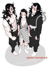 aizetsu demon_slayer hantengu kamado_nezuko karaku kimetsu_no_yaiba mmf_threesome nekokat42 partially_colored tagme