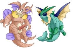 2boys anthro anthrofied buizel flygon furry fusion horn male male_only nelsonnoir nidoking penis pokemon pokemon_(species) pokemon_dppt pokemon_rgby pokemon_rse striped_fur tail vaporeon veiny_penis