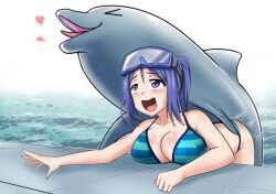 1animal 1girls artist_request big_breasts bigger_version_at_the_source bikini blue_hair breasts cleavage cute_face dolphin eyewear eyewear_on_head from_behind goggles goggles_on_head heart implied_sex large_breasts light-skinned_female light_skin love_live! love_live!_sunshine!! matsuura_kanan open-mouth_smile open_mouth open_smile purple_eyes sex smile taken_from_behind vaginal_sex zoophilia