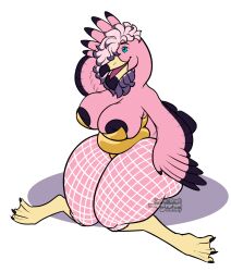 avian big_breasts bird breasts bunny_costume clothing costume curvy_figure female fishnet flamingo fluffy fluffy_hair hair hi_res inverted_nipples naughtygryph nipples slightly_chubby voluptuous wide_hips wide_thighs winged_arms wings