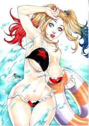 1girls 2d 2d_(artwork) ass batman_(series) beach big_ass big_breasts big_butt bikini bikini_malfunction blonde_hair blue_eyes bouncing_breasts breasts bubble_ass bubble_butt busty cute dc dc_comics ed_benes_studio female female_only floatie fred_benes harley_quinn hourglass_figure huge_breasts large_breasts pawg pose posing sensual solo swimwear thick thick_ass thick_thighs wardrobe_malfunction water wet wide_hips