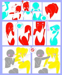 comic_page cyan_(harvestman) digital_media_(artwork) harvestman_here pictogirls_(harvestman) pictogram red_(harvestman) seductive seductive_look stick_figure stickman yellow_(harvestman)