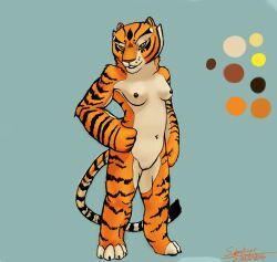 anthro breasts dreamworks feline female kung_fu_panda mammal master_tigress nipples nude sabrotiger simple_background solo stripes tiger