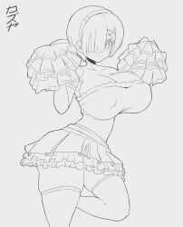 ass_expansion big_breasts breasts cheerleader cheerleader_uniform kazuya_zoey looking_at_viewer re:zero_kara_hajimeru_isekai_seikatsu rem_(re:zero) smile smiling_at_viewer thighhighs thighs