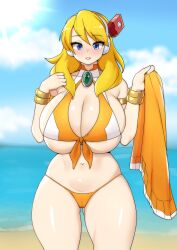 1girls alia big_breasts bikini blonde_hair blue_eyes cameltoe female mega_man mega_man_x mega_man_x_dive samyukgoo369 solo swimsuit swimsuit_alia_(x_dive) tagme tight_clothing