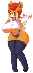 anthro ass big_ass big_breasts bikini breasts female female_focus female_only looking_at_viewer looking_up orange_body orange_skin pawmi pokemon pokemon_only pokemon_sv thick_thighs thighhighs thighs