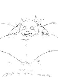 2022 96panda anthro belly big_belly blush bodily_fluids cub cum duo gay genital_fluids hi_res kemono lutrine lying male mammal monochrome moobs mustelid navel overweight overweight_male sea_otter simple_background size_difference tears