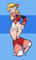 1girls alia android anus armor berryvapor big_breasts blonde_hair blue_eyes female light-skinned_female mega_man mega_man_x mega_man_x_dive open_mouth partially_clothed pussy robot solo spread_ass tagme