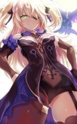 blonde_hair breasts eye_patch female fischl_(genshin_impact) genshin_impact green_eyes revealing_clothes thick thick_thighs twintails uenoryoma