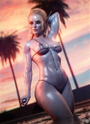 1girls 3d arms_behind_head banshee_(warcraft) exposed_breasts hunter_(warcraft) noahgraphicz palm_tree pool red_eyes see-through see-through_clothing solo_female swimsuit sylvanas_windrunner undead_(warcraft) warcraft wet white_hair world_of_warcraft