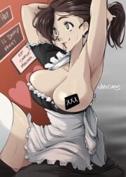 1girls apron becky_(persona) censor_bar female female_only haysey_draws maid maid_outfit persona persona_5 persona_5_royal sadayo_kawakami solo sweat tagme