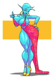 alien alien_girl bald big_breasts blue_skin breasts busty calves cleavage daphne_dress dress female female_focus female_only galaxia_(theoverloader) hourglass_figure large_breasts pointy_ears sideboob skimpy skimpy_dress tagme theoverloader thick_thighs underboob wide_hips yellow_eyes