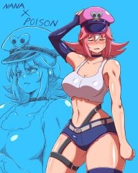 1girls alternate_costume big_breasts capcom female final_fight mega_man mega_man_x mega_man_x_dive nana_(mega_man) noburockman poison_(final_fight)_(cosplay) street_fighter tagme thick_thighs