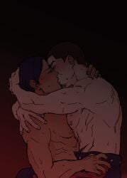 2boys gay golden_kamuy hajime_tsukishima kissing koito_otonoshin male_only muscular tagme topless