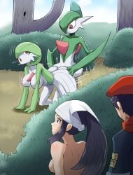 akari_(pokemon) anthro being_watched gallade gardevoir large_breasts pokemon pokemon_(species) pokemon_legends:_arceus pokemon_on_pokemon rei_(pokemon) veiled616