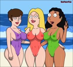 american_dad beach between_labia bikini blonde_hair brown_hair cameltoe erect_nipples francine_smith innie_pussy linda_memari nipples_visible_through_clothing pussy_visible_through_clothes security_guard security_guard_(american_dad) sexfightfun smiley_face swimsuit threesome tight_clothing transparent transparent_clothing trio yuri