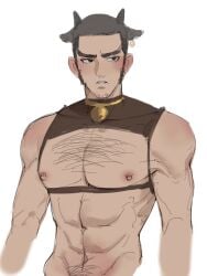 1boy abs beard_stubble black_hair body_hair facial_hair golden_kamuy horns human male male_nipples male_only male_solo muscular_male nipple_piercing nipple_rings pecs sideburns solo tagme tanigaki_genjirou