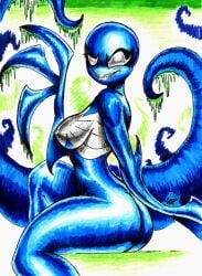 1girls 2020 alien alien_girl ass blue_body blue_bodysuit bodysuit boobs breasts claws elbow_spikes exaggerated_anatomy fat_ass female female_only genderswap genderswap_(mtf) grin looking_at_viewer marvel marvel_comics medium_breasts monster_girl nipples rule_63 sharp_claws sharp_teeth she-venom sitting sitting_on_side smiling_at_viewer solo solo_female solo_focus spider-man_(series) symbiote thick_thighs tits traditional_art venom venom_(marvel) white_eyes yellowratccoon49