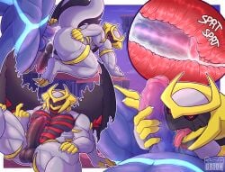 anal anal_sex anthro ass balls bara big_butt big_penis blue_body bodily_fluids claws cum cum_drip cum_in_ass cum_inside dialga dripping duo erection genital_fluids genitals giratina glowing glowing_eyes grey_body hand_on_butt hi_res humanoid_genitalia humanoid_penis internal legendary_pokemon licking male male/male male_only male_penetrated male_penetrating male_penetrating_male multi_arm multi_limb muscular muscular_anthro muscular_male nintendo oral orionsmaniac_(artist) penetration penile penile_penetration penis penis_in_ass penis_lick pokémon_(species) pokemon pokemon_(species) red_eyes sex tongue tongue_out video_games wings