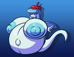 blue_eyes blue_hair blue_nipples female ghost ghost_girl gradient_background hat huge_areolae huge_nipples hyper hyper_breasts hyper_pregnancy pregnant pregnant_belly pregnant_female sprucy white_body