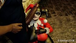 3d 3d_(artwork) batman:_arkham_knight batman_(series) big_ass big_breasts blender cock_awe crouching_female dark-skinned_male dc dc_comics ember21hk harley_quinn harley_quinn_(classic) harley_quinn_(injustice) huge_ass huge_breasts huge_cock imminent_sex injustice_2 interracial light-skinned_female male/female police thick_ass thick_thighs