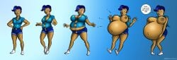 1girls belly belly_expansion big_belly big_breasts blue_hair breast_expansion breasts bursting_out_of_clothing dark-skinned_female dark_skin enjoying_pregnancy expansion female holding_belly hyper_pregnancy large_breasts nipples pregnant sequence short_hair sidkid44 simple_background