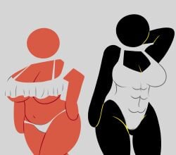 2girls abs anthro beth_the_bathroom_sign_(cap.hornybotellie49) bikini cap.hornybotellie49 cleavage constance_the_construction_sign_(cap.hornybotellie49) cowboy_shot curvy_female digital_media_(artwork) faceless_female fanart gray_background grey_background harvestman_here pictogram simple_background stick_figure stickman underboob underwear