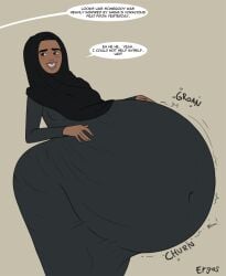 1girls after_vore ambiguous_gender ambiguous_prey belly big_belly black_clothing black_dress blush breasts clothing dark-skinned_female dark_skin dialogue digestion dress english_text ergos female female_pred gigantic_belly hijab huge_belly large_belly massive_belly middle_eastern middle_eastern_female muslim onomatopoeia rumbling_stomach speech_bubble stomach_noises text tight_clothes tight_clothing vore