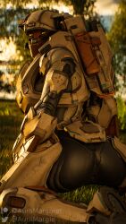 343_industries 3d 3d_(artwork) 9:16 armor auramargaret blender_(software) depth_of_field female female_focus female_only female_spartan_(halo) forest forest_background halo_(series) helmet hi_res linda-058 looking_back solo solo_female solo_focus spartan_(halo) spartan_ii_(halo) spreading tree