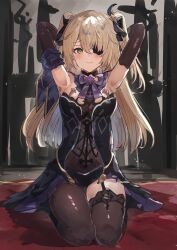 1girls armpit armpit_fetish armpits blonde_hair breasts eye_patch female female_only fischl_(genshin_impact) genshin_impact revealing_clothes solo thick thick_thighs twintails