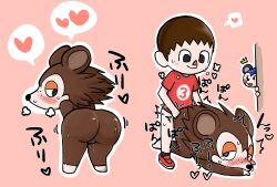 1boy 2girls animal_crossing anthro ass ass_up blush chasocha face_down_ass_up freckles furry heart-shaped_pupils mabel_able nintendo sable_able sweat top-down_bottom-up