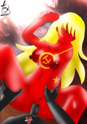 anthro breasts countryhumans countryhumans_girl eyess_closed hiragana ingsoc neo-bolshevism polcompball polcomphuman