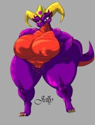 1girls 2022 anthro big_breasts blue_eyes breasts featureless_breasts female female_only gem genitals hi_res horn huge_breasts huge_hips huge_thighs hyper_hips jelly_(dndoubled) kobold looking_at_viewer multicolored_body no_nipples nude purple_body purple_scales pussy red_body red_scales reptile scales scalie short_stack shortstack solo thebigbadwolf01 thick_tail thick_thighs wide_hips