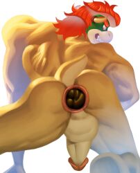 1boy anthro anus ass balls bowser devilturtle feces genitals hair hi_res koopa male male_only mario_(series) nintendo penis red_hair scalie scat solo solo_male video_games