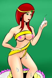 1girls asian_mythology breasts chinese_mythology goddess light-skinned_female light_skin mythology nu_wa_(smite) pussy red_hair smite solo zombishop