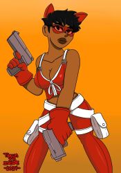 1girls dark-skinned_female dopeisnukat female fox_(wanted) fox_ears goggles gun guns image_comics sfw short_hair wanted_(image_comics)