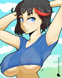 1girls armpits big_breasts black_hair blue_eyes female female_only human kill_la_kill matoi_ryuuko pichichi solo source_removed