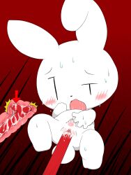 2016 blush blush_lines bodily_fluids chibi clitoris female fur genitals hi_res internal internal_vaginal lagomorph leporid looking_down maina-chan mammal my_number_mascot object_in_pussy one_ear_up open_mouth pink_inner_pussy pink_tongue pussy rabbit saliva semi-anthro solo spread_legs spreading sweat tail tatwuyan tongue white_body white_ears white_fur white_pussy white_tail