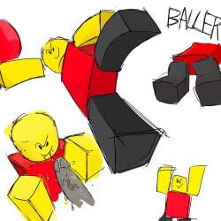 2boys baller blocky_body bodily_fluids boss_fighting_stages color colored colored_sketch cum cum_in_mouth cute drooling_cum gay male male_focus male_only multiple_scenes on_model penis roblox roblox_game robloxian sketch text unkonow448