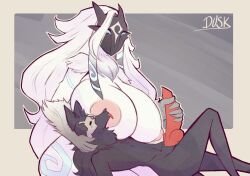anthro black_body blue_eyes bovid canid canine canis caprine closed_eyes duo female handjob hi_res kindred knot lamb_(league_of_legends) larger_female league_of_legends licking male male/female mammal mask neck_tuft nipple_fetish nipple_lick nipple_play nipples nursing_handjob penile pink_nipples rdusk rdusk_huntress riot_games sex sheep size_difference tencent tongue tuft white_body wolf wolf_(league_of_legends)