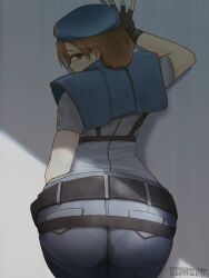 ass blue_eyes brown_hair bubble_butt busty female female_focus female_only hourglass_figure jill_valentine resident_evil resident_evil_3 short_hair varbecrank wide_hips