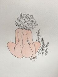 1female 1girls 5_fingers back back_of_head back_view bare_shoulders behind_view butt drawn female girl naked naked_female no_clothes no_clothing nonsexual_nudity nude nude_female nudity panoramango solo solo_female solo_focus traditional_art traditional_drawing_(artwork) traditional_media_(artwork)