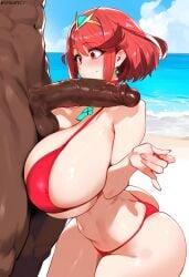 ai_generated big_penis bikini black_male black_penis dark-skinned_male dark_magic dark_skin interracial pyra swimsuit xenoblade_(series) xenoblade_chronicles_2