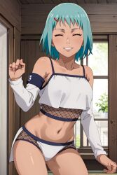 1girls ai_generated armwarmers closed_eyes dark-skinned_female female female_only fuu_(naruto) human naruto naruto_(series) naruto_shippuden panties smiling solo standing topwear