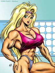 blonde_hair breasts clothes curves curvy dcmatthews female female_only huge_breasts large_breasts muscles muscular muscular_female solo solo_female tetsuko wide_hips