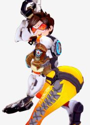 1girls 2021 3d ;d abceefg anime_eyes ass ass_focus big_ass big_breasts breasts clothed female fully_clothed huge_ass koikatsu leggings looking_back orange-tinted_eyewear overwatch posing solo solo_female tagme tinted_eyewear tracer visor white_background wink