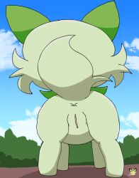 2022 anus ass day female feral fur furry furry_only genitals green_body nintendo outside pichu90 pokémon_(species) pokemon pokemon_only pokemon_sv pussy rear_view shadow solo sprigatito tail video_games