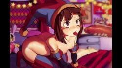 animated blush censored cum cum_on_tongue ejaculation eye_contact facial female jester_hat male masturbation najucaju_naju no_sound on_knees plushie pomni_(the_amazing_digital_circus) straight tagme the_amazing_digital_circus tongue tongue_out video